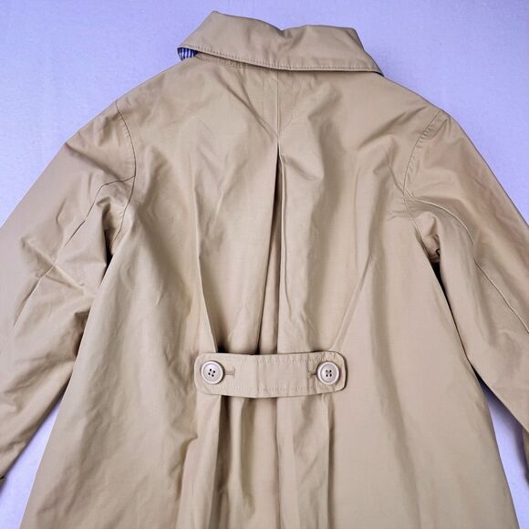Lands' End Girl’s Khaki Trench Coat M 5-6 Single Breasted Inverted Pleat Lined - Picture 10 of 12